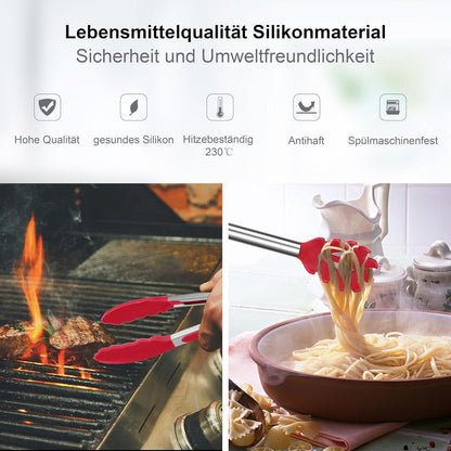 Küchenhelfer Set 25tlg Silikon Kochutensilien Halter Edelstahl Antihaft Rot