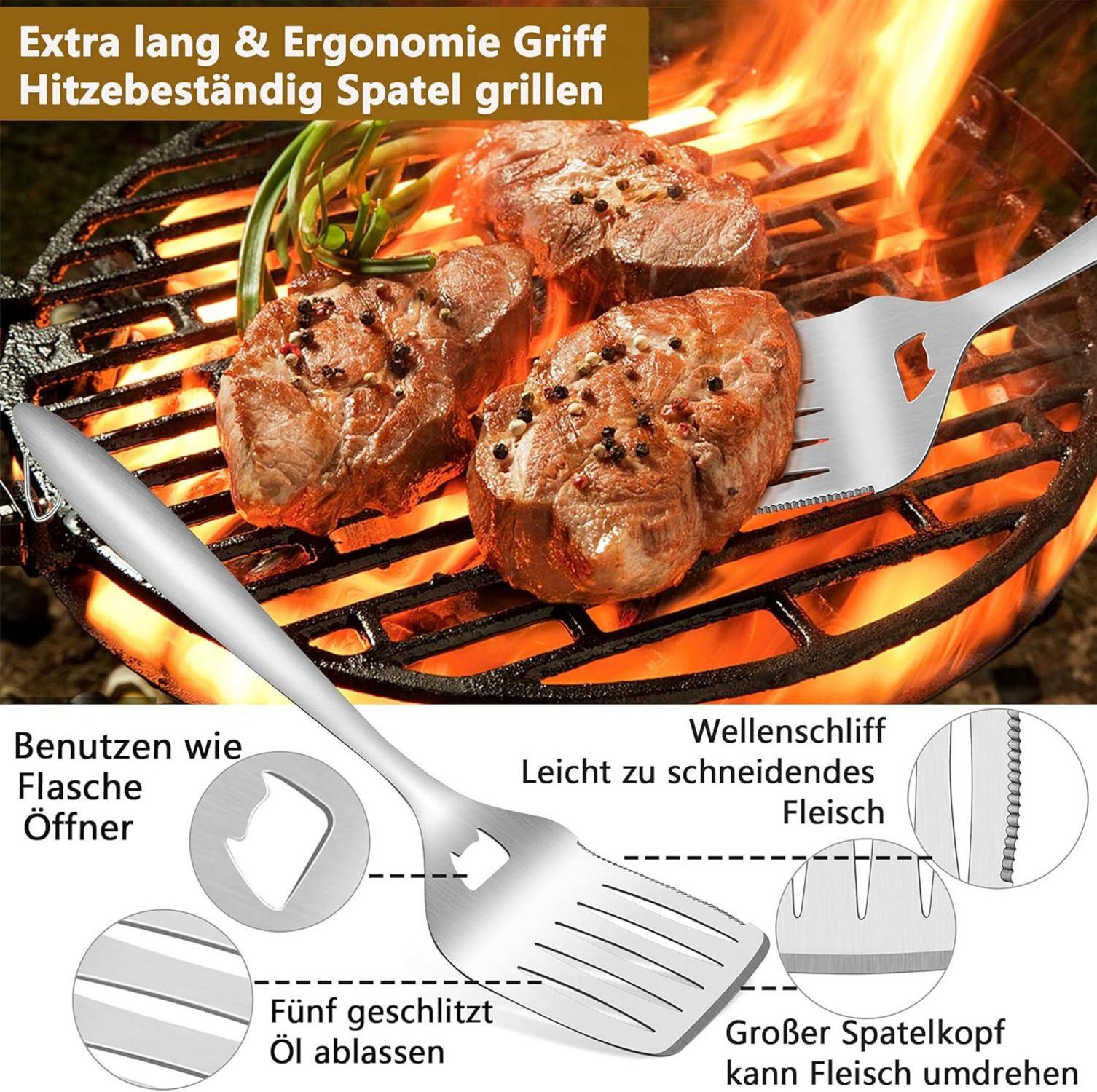 Herogo Grillbesteck Set Edelstahl BBQ Zubehör Tragetasche Männer Geschenk