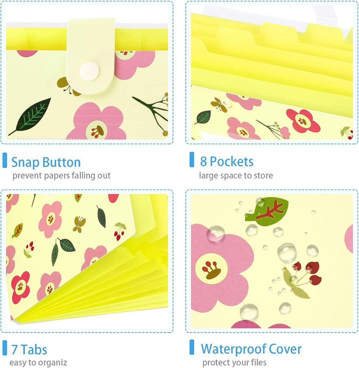 Fächermappe A4 Dokumentenmappe Tasche Floral Gelb Folder