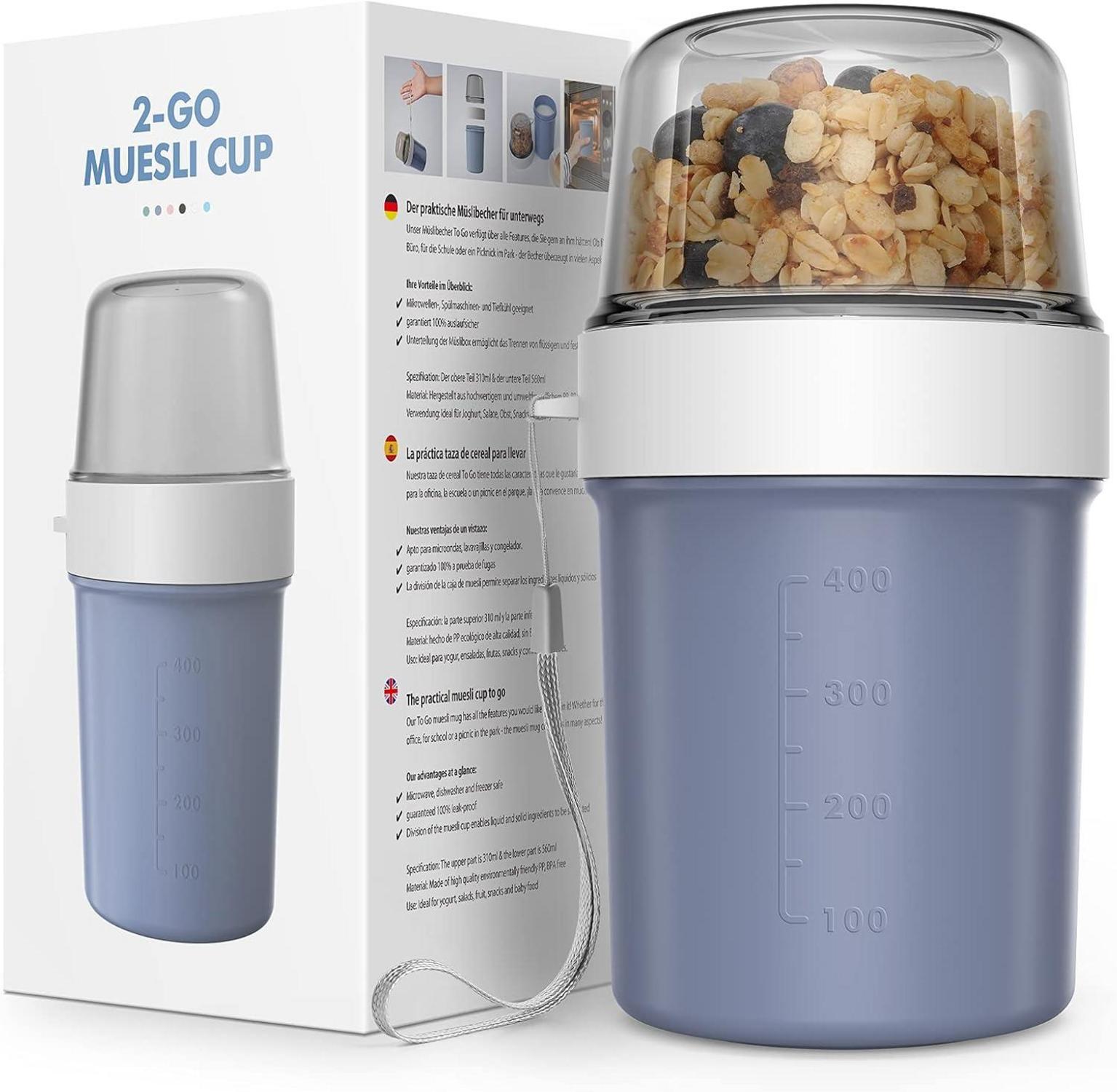 Müslibecher to Go 560ml+310ml Auslaufsicher Joghurtbecher Blue