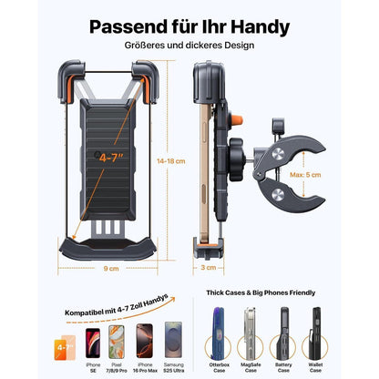 Handyhalterung Fahrrad & Motorrad, Stoßfest, Einhandbedienung, Orange