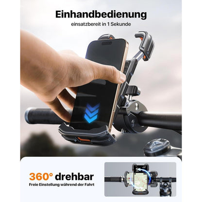 Handyhalterung Fahrrad & Motorrad, Stoßfest, Einhandbedienung, Orange