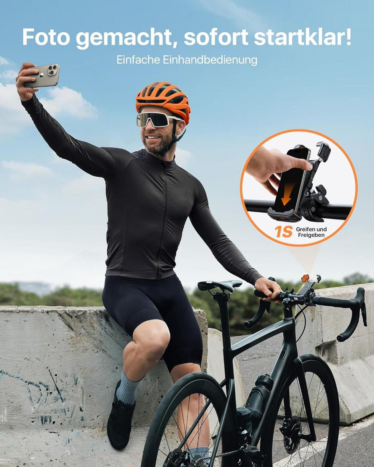 Andobil 2024 Fahrrad Motorrad Handyhalterung 360° Universal Orange