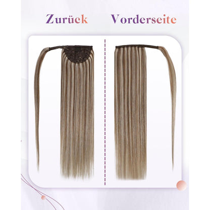 Echthaar Zopfverlängerung Braun mit Highlights 40cm