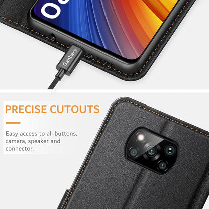 Leder Handyhülle für Xiaomi Poco X3 Pro NFC, Schwarz, Magnetverschluss