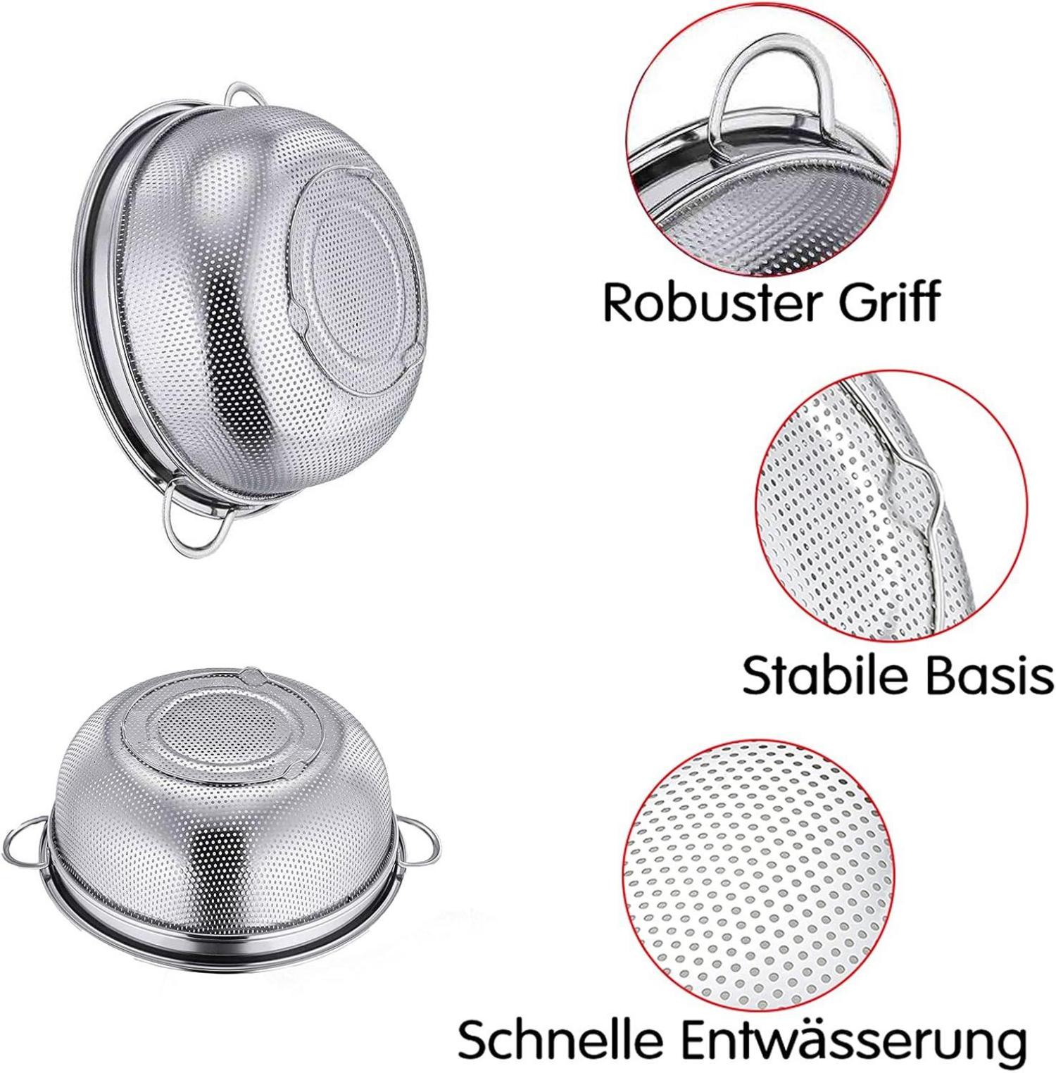 Edelstahl Nudelsieb mit Griffen, 20cm Mikroperforiertes Küchensieb