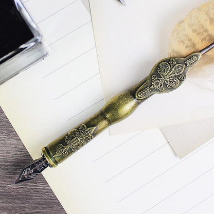 Kalligraphie Federstift Set mit Tinte & 3 Federn – Vintage Geschenk