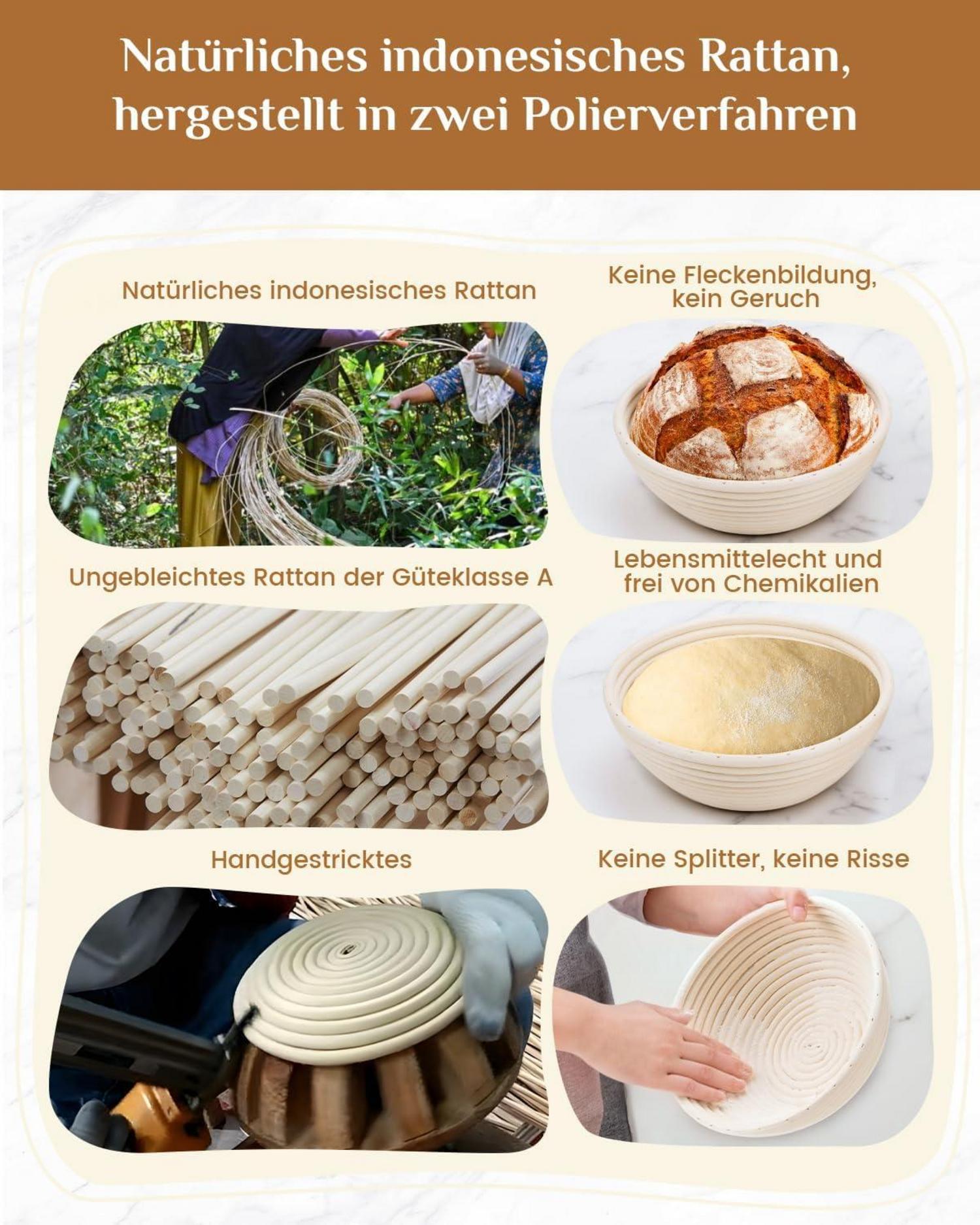 Gärkorb Set Brotback-Kit mit Zubehör und Brotmesser