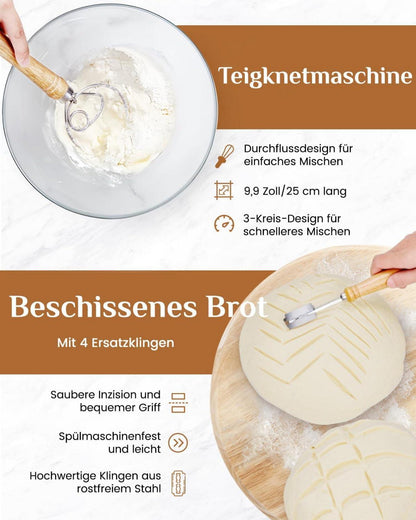 Gärkorb Set Brot backen Sauerteigbrot Werkzeug 23cm rund 25cm oval