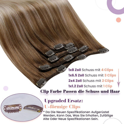 Clip-in Haarverlängerung Echthaar Balayage Blondbraun Ombre