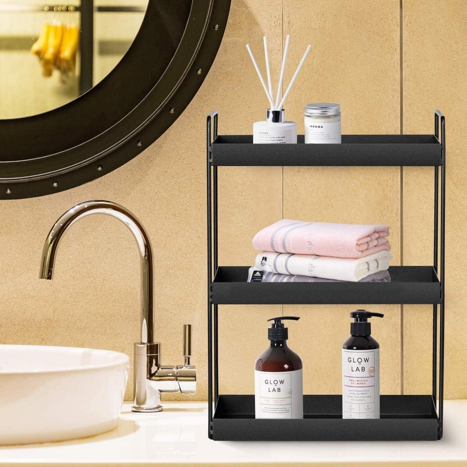 3-Ebenen Küchen Gewürzregal Badezimmer Organizer Schwarz