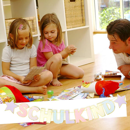 Schulkind Einschulungsfeier Mädchen Junge Banner Pastell Girlande