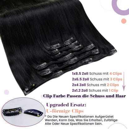 Echthaar Clip-In Extensions Schwarz 55cm - 7er Set