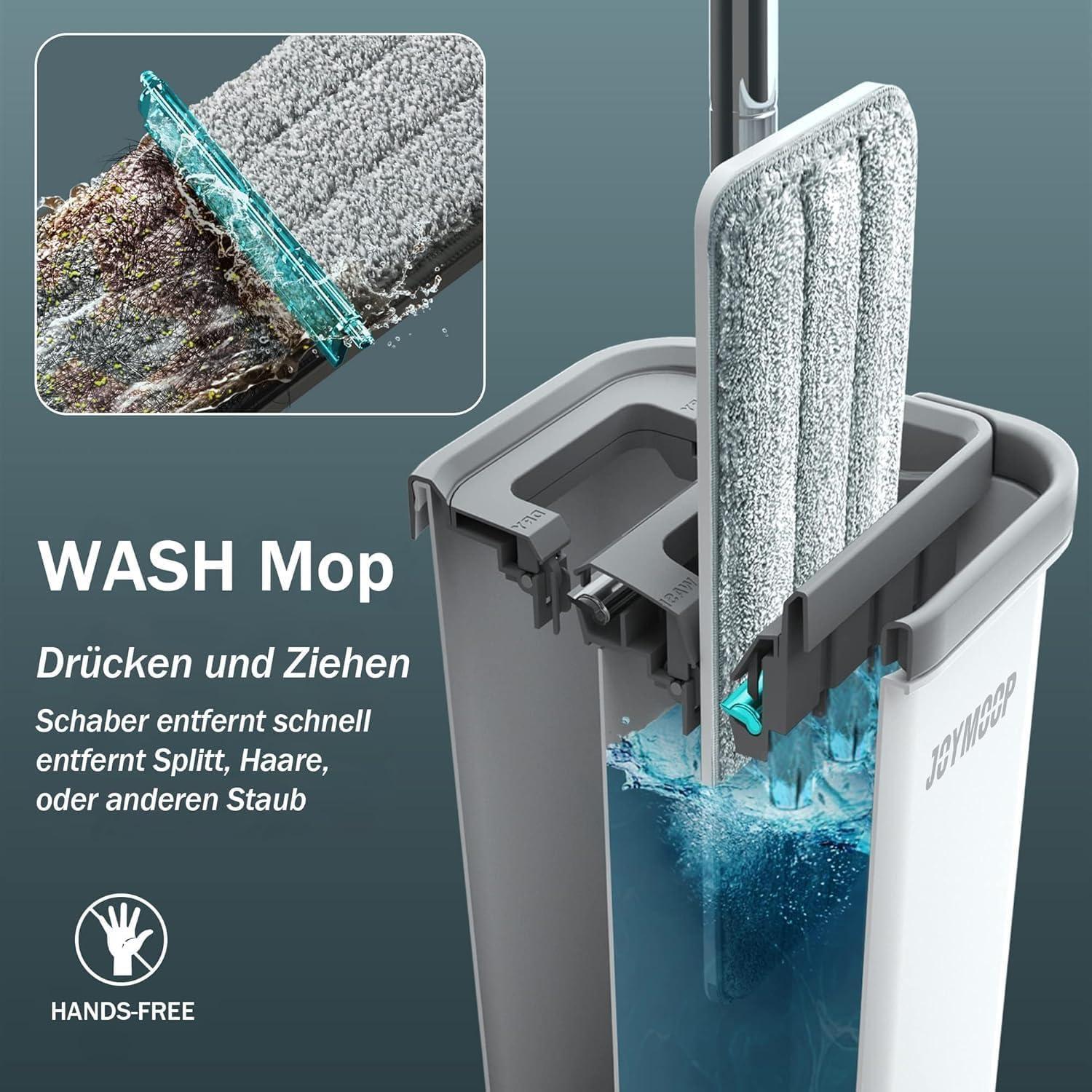 JOYMOOP Wischmopp Eimer Auswringer-Set 3 Mikrofaser-Pads Nass Trocken