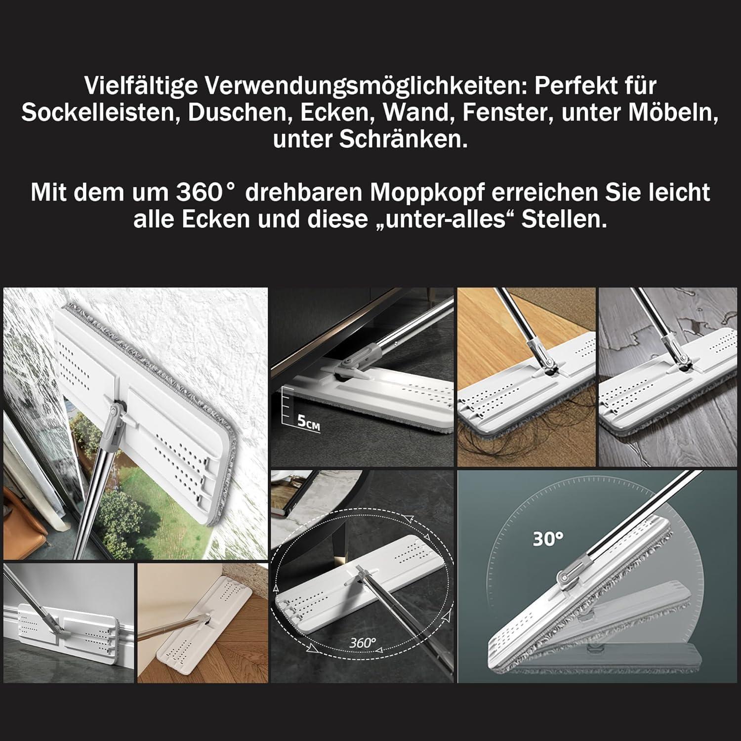 JOYMOOP Flacher Bodenwischer-Set mit Eimer und 3 waschbaren Pads