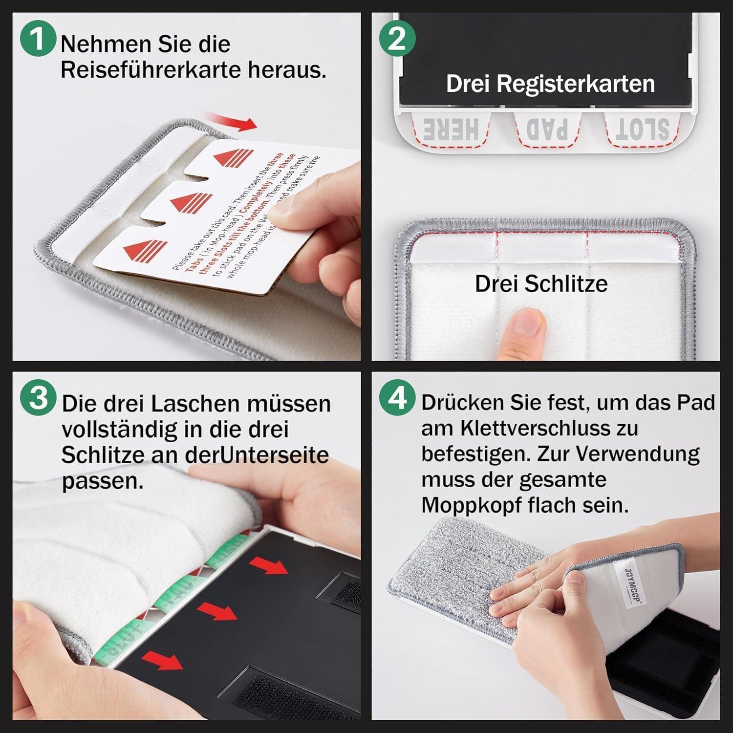 Flachmopp und Eimer Set mit Auswringfunktion, 3 Mikrofaser-Pads