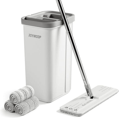 JOYMOOP Flacher Bodenwischer-Set mit Eimer und 3 waschbaren Pads