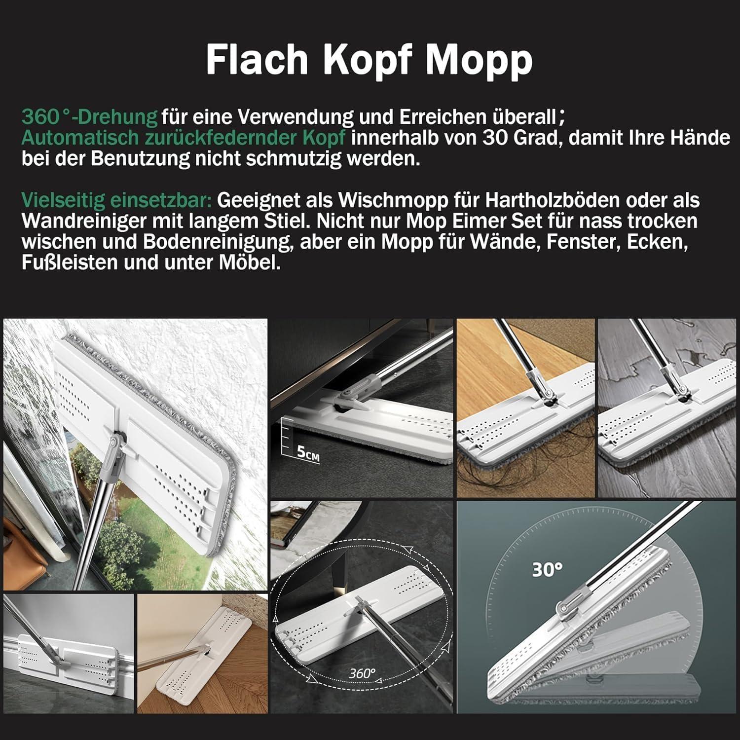 JOYMOOP Wischmopp Eimer Set mit Wringer & 3 Mikrofaser Pads