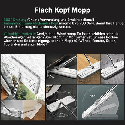 JOYMOOP Wischmopp Eimer Set mit Wringer & 3 Mikrofaser Pads