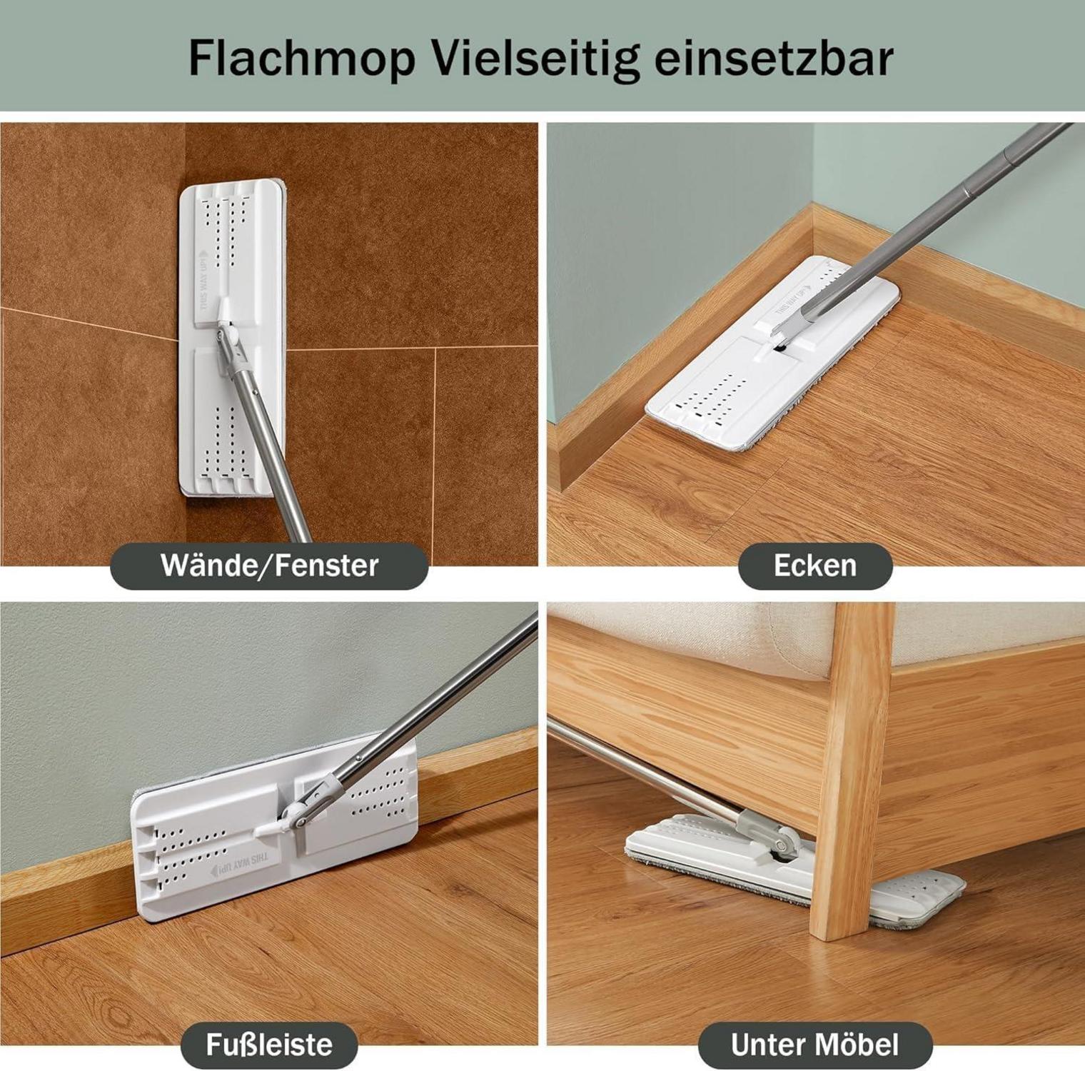 JOYMOOP Mopp Eimer Wringer Set Flaches Moppsystem 3 Mikrofaser-Pads