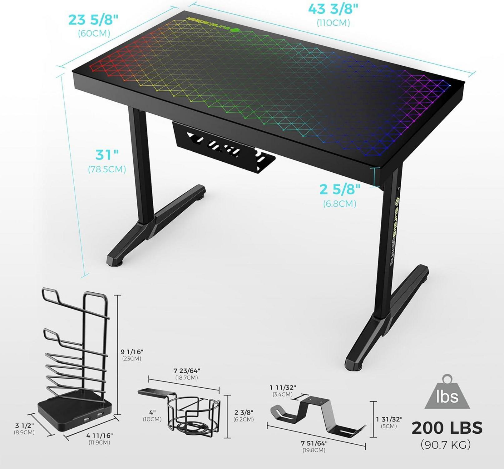 Gaming Schreibtisch mit RGB LED-Beleuchtung und Getränkehalter