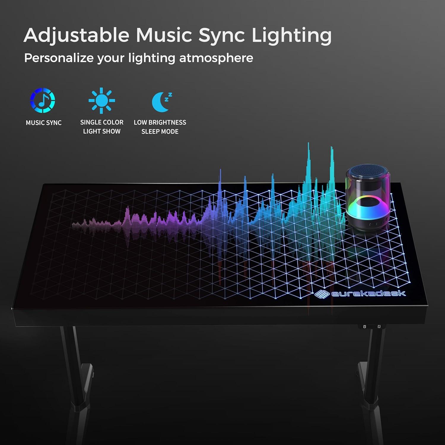 Gaming Tisch 110cm Glass Schreibtisch RGB LED Gamer Computertisch