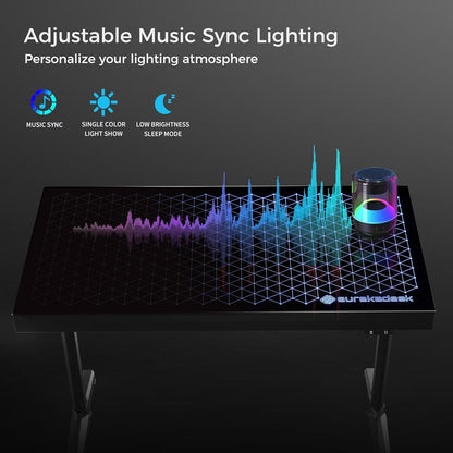 Gaming Tisch 110cm Glass Schreibtisch RGB LED Gamer Computertisch
