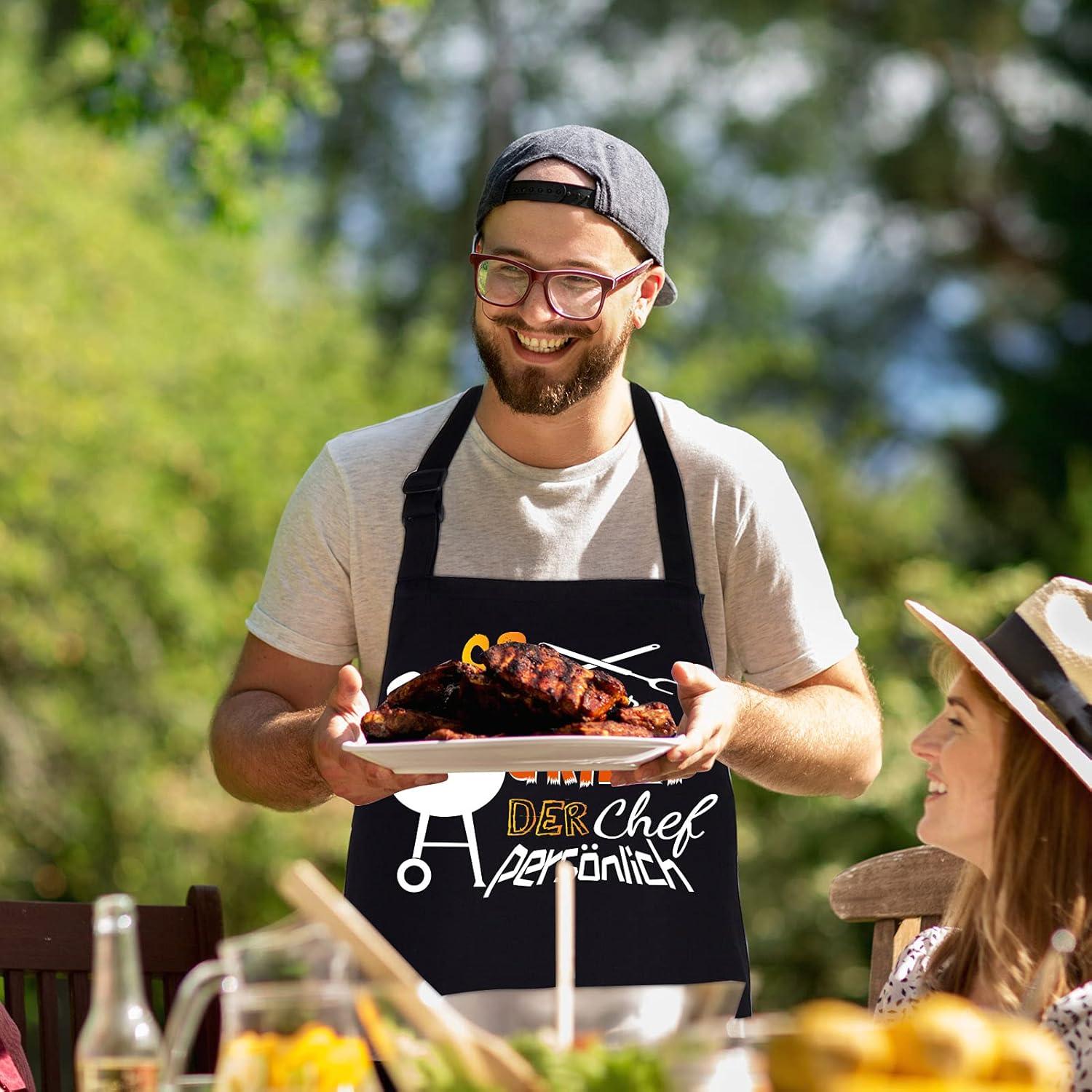 Lustige Grillschürze für Männer Kochschürze BBQ Baumwolle Schwarz