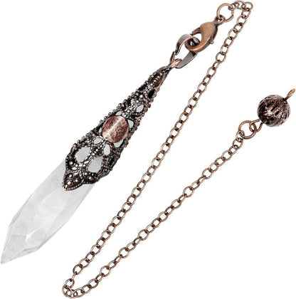Kristall Spitze Pendel mit Vintage Kette und Stein Anhänger
