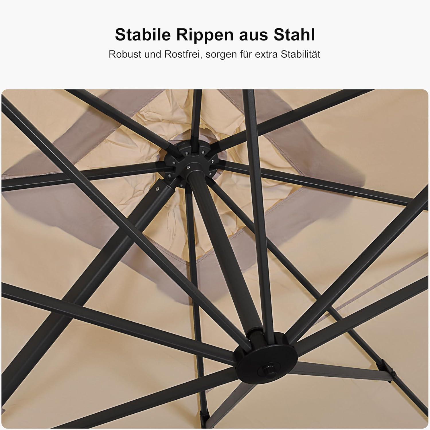 Großer Sonnenschirm 300x300 cm beige UV-beständig wasserabweisend & drehbar