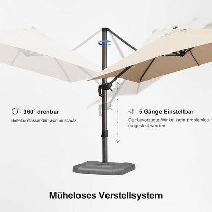 PURPLE LEAF Sonnenschirm 270x270cm Ampelschirm mit Kurbel, 360 Grad drehbar, beige
