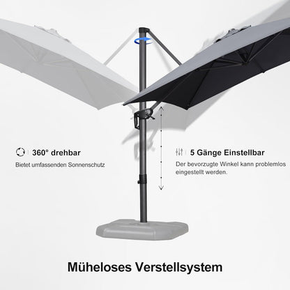 Sonnenschirm 250x250 cm Groß mit Kurbel 360° Drehbar Grau