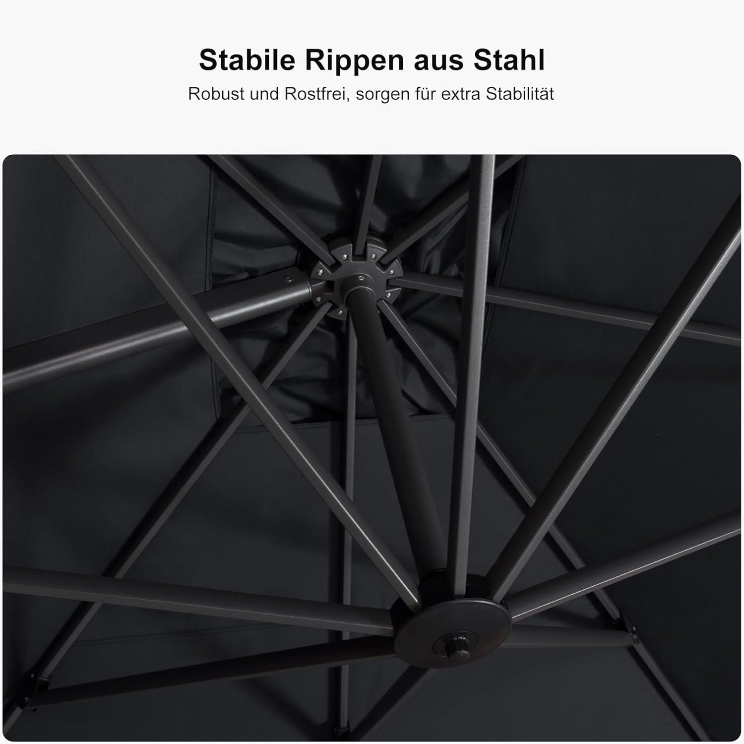 Ampelschirm Rechteckig 270x350cm Sonnenschirm 360° Drehbar GRAU
