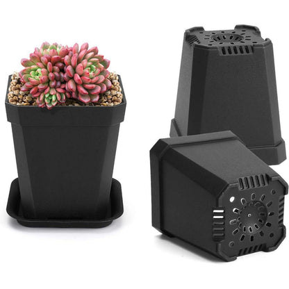 Yilyln Anzuchttöpfe 7x7x8cm Schwarz 20 Stück mit Untersetzer