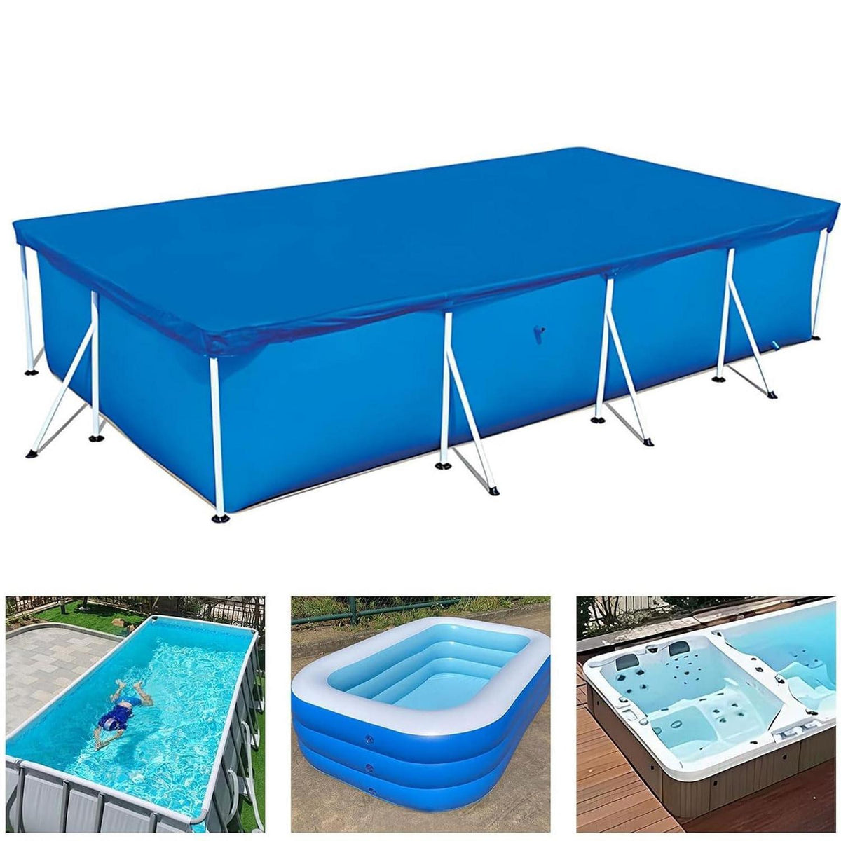 Rechteckige Poolabdeckung 400x211 cm, Wasserdicht & Winddicht