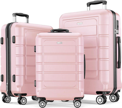 Kofferset 3-teilig Hartschale Leicht ABS+PC TSA Schloss 4 Rollen Pink