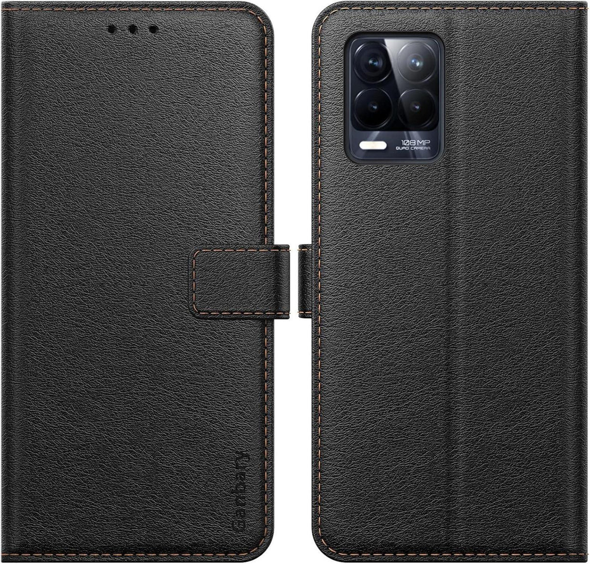 Ganbary Realme 8/8 Pro 4G Handyhülle Schwarz Flipcase mit Kartenschlitzen