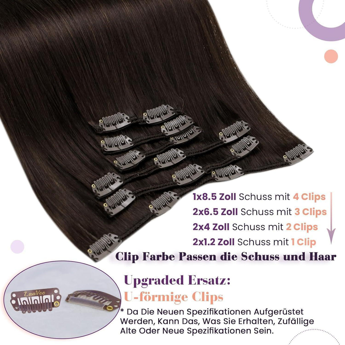 Echthaar Clip-In Braun – Haarverlängerung 45cm (7 Stück)
