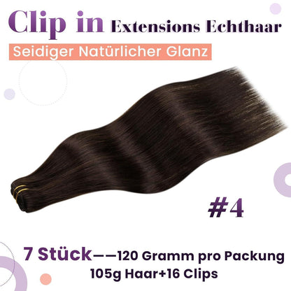 Echthaar Clip-In Braun – Haarverlängerung 45cm (7 Stück)