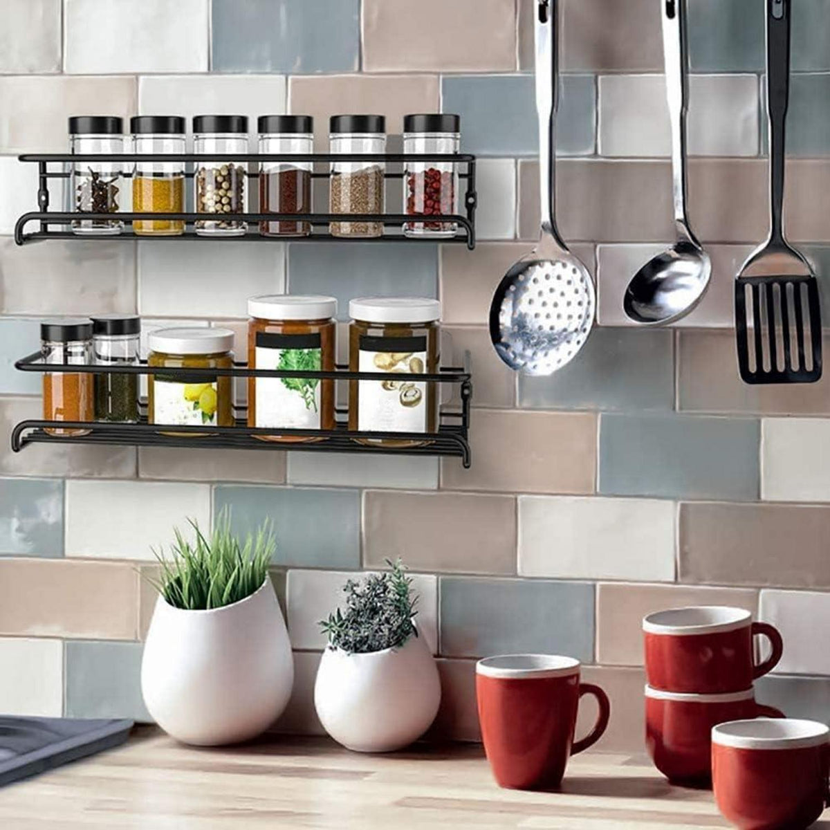 Gewürzregal Rostfreier Stahl Wandmontage für Küche Badezimmer 2/4 Racks