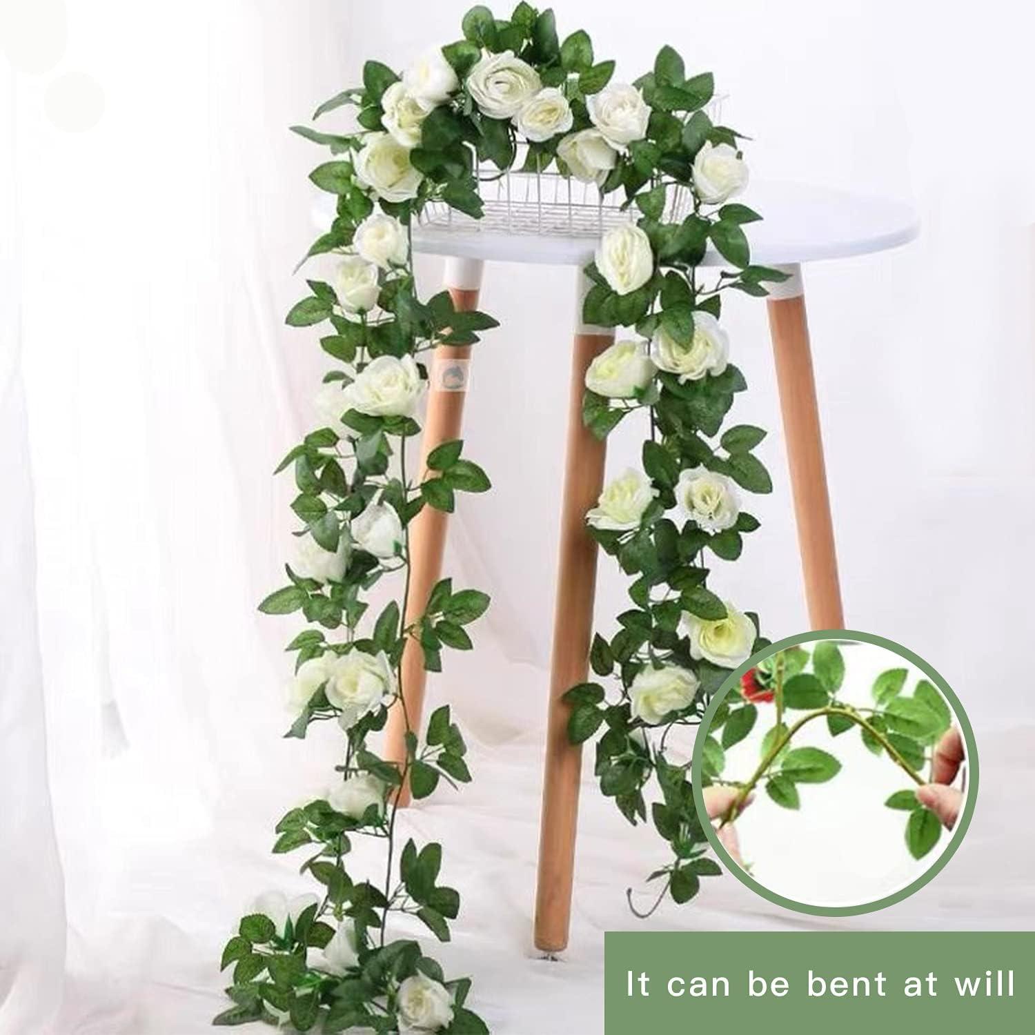 Künstliche Rosen Girlande Rebe 4 Stück Weiß 2,2m Seidenblumen Hochzeit Party Deko