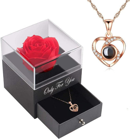 Handgefertigte Rosenschmuck-Geschenkbox mit Infinity-Halskette