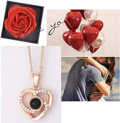 Handgefertigte Rosenschmuck-Geschenkbox mit Love You Halskette für sie