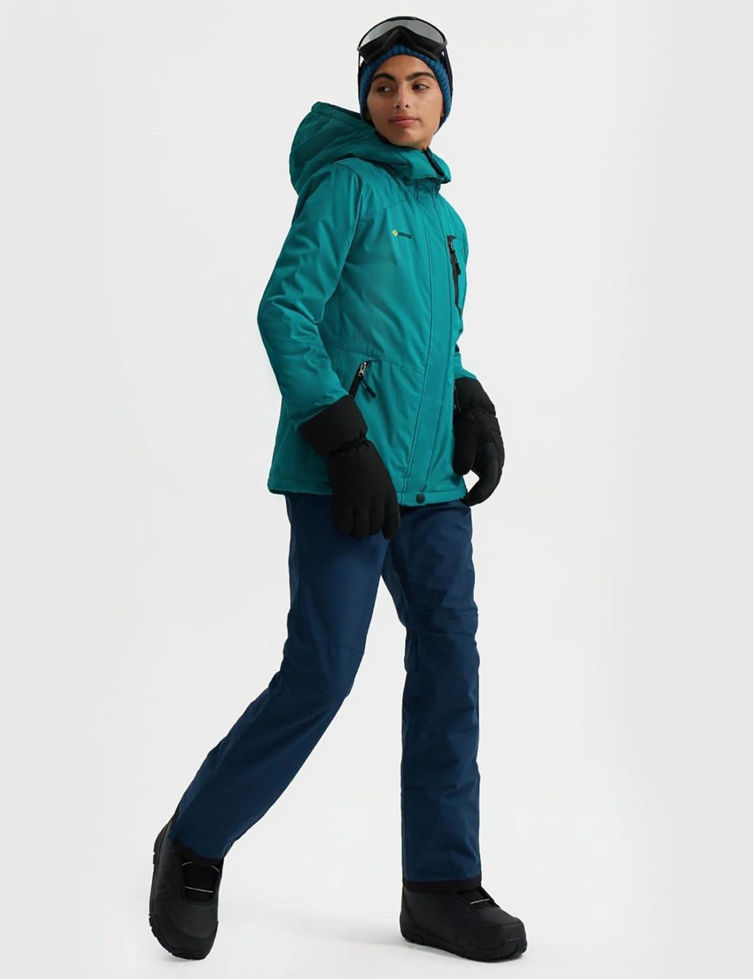 Damen Ski Outdoorjacke Wasserdicht Winddicht Fleece Kapuze Blau M