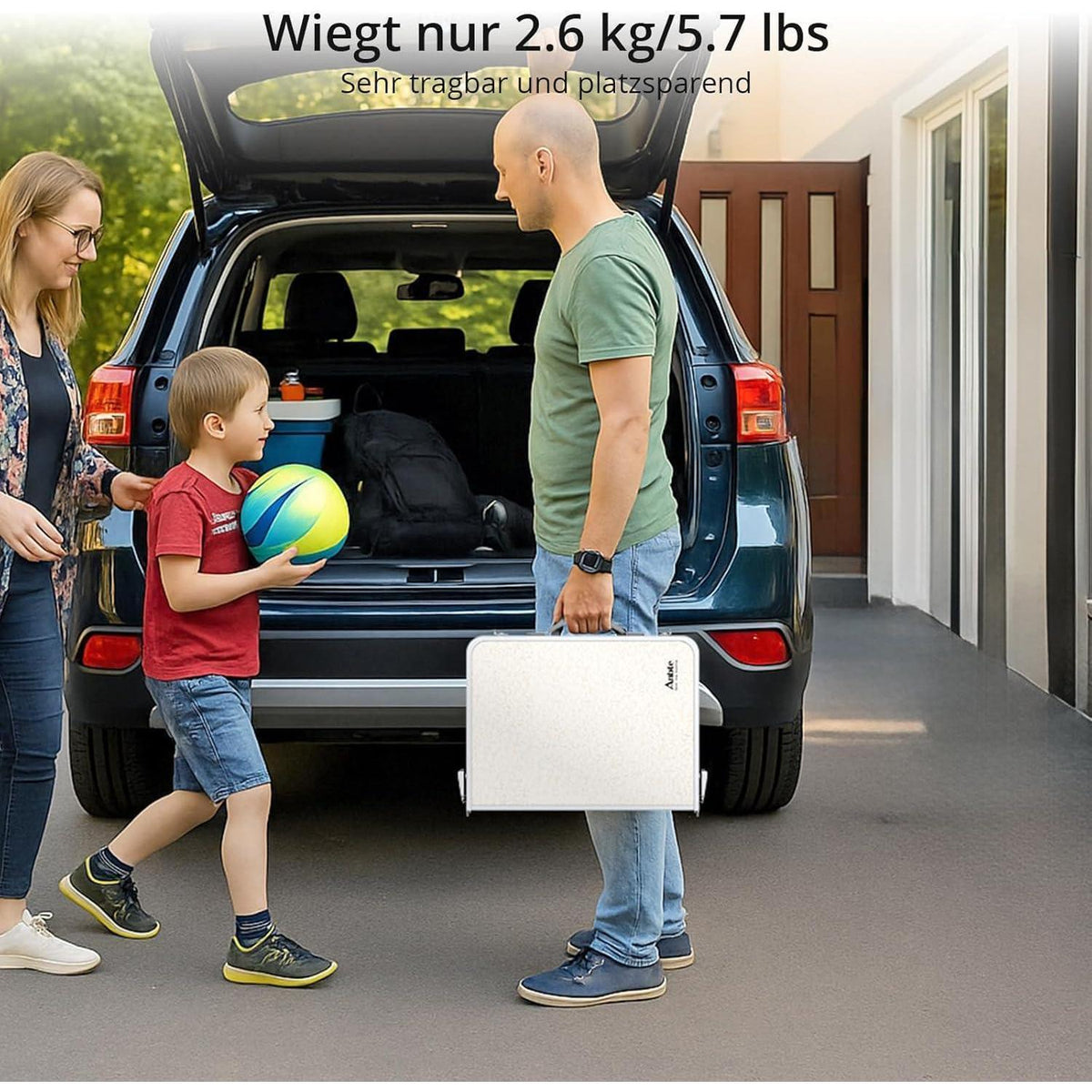 Campingtisch klappbar 60x40cm, 3 Höhen, mit Aufbewahrungsnetz, Weiß
