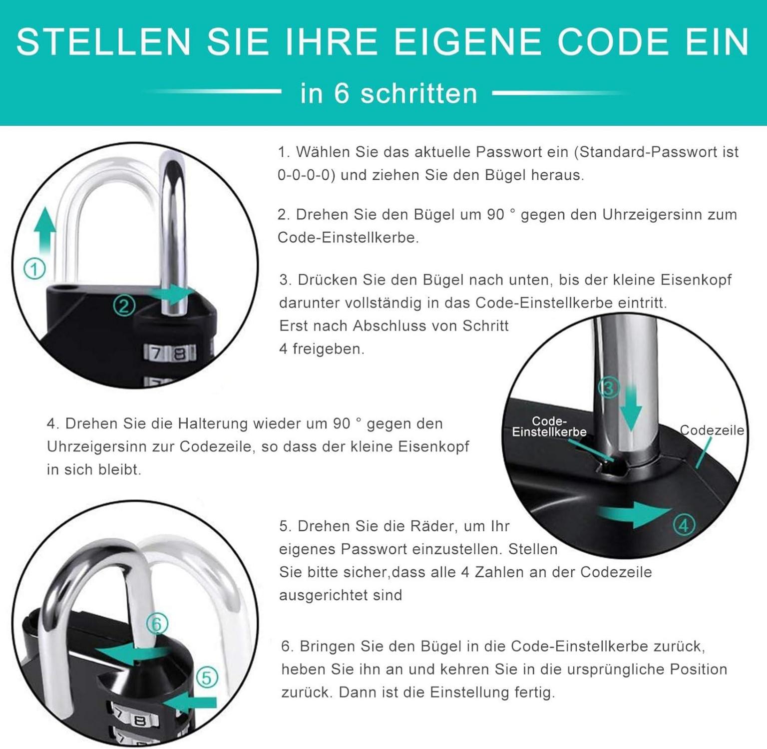 4-stelliges Vorhängeschloss Zahlencode Wetterfest für Fitnessstudio
