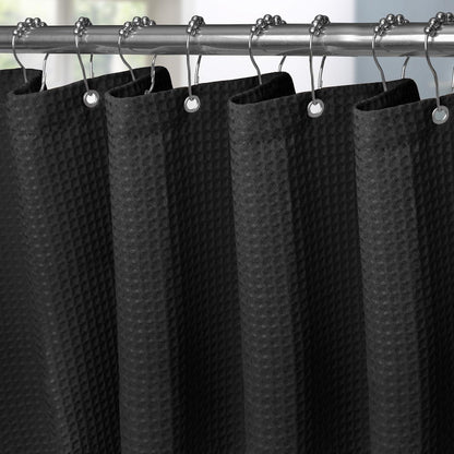 Waffel Textil Duschvorhang Anti Schimmel Set Wasserdicht Black 182 x