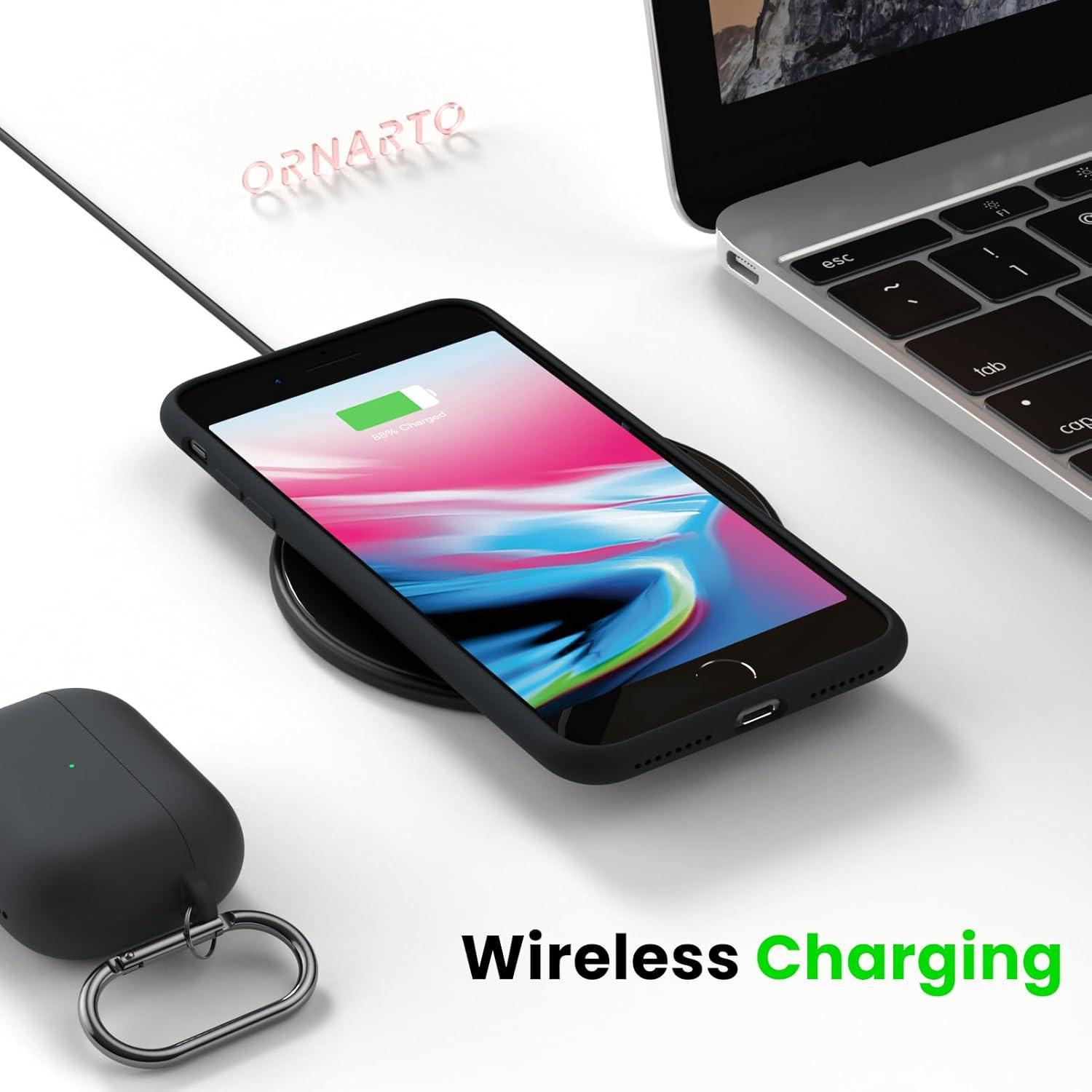 ORNARTO iPhone 8 Plus 7 Plus Silikon Hülle Ultra Dünn Voller Schutz Schwarz