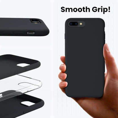 ORNARTO iPhone 8 Plus 7 Plus Silikon Hülle Ultra Dünn Voller Schutz Schwarz