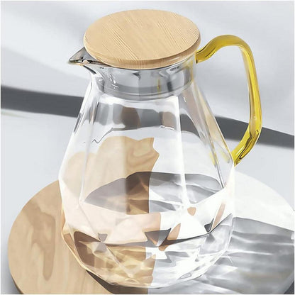 Glaskaraffe mit Bambus Deckel 2 Liter - Modernes Diamant Design